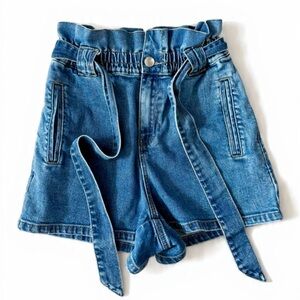 New SUNCOO High Waist Paper Bag Denim Shorts with Tie Belt